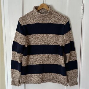 J. Crew Men's Rollneck Sweater - Navy & Brown Stripe
